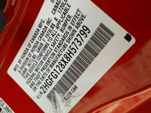 2HGFG128X8H573799 - 2008 HONDA CIVIC EX Qırmızı foto 10