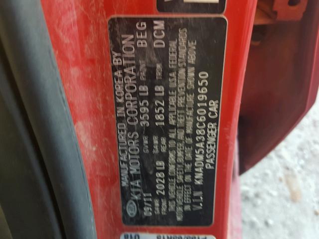 KNADM5A38C6019650 - 2012 KIA RIO LX Կարմիր լուսանկար 10