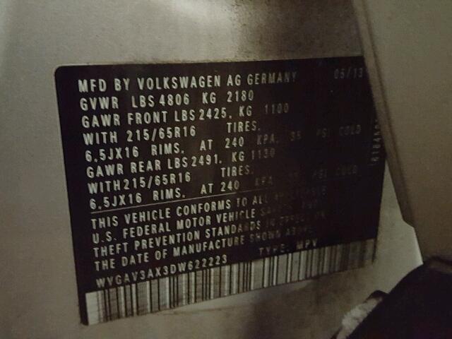WVGAV3AX3DW622223 - 2013 VOLKSWAGEN TIGUAN S SILVER photo 10