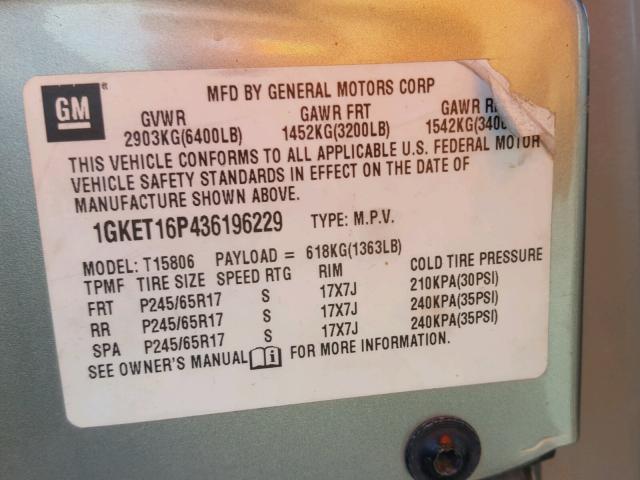 1GKET16P436196229 - 2003 GMC ENVOY XL TAN photo 10