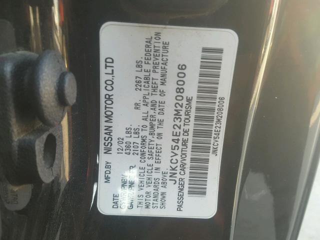 JNKCV54E23M208006 - 2003 INFINITI G35 BLACK photo 10