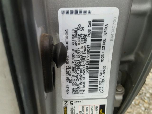 1NXBR32E17Z928097 - 2007 TOYOTA COROLLA CE SILVER photo 10