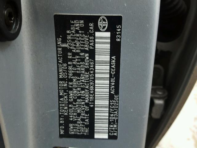 4T1BE46K97U543467 - 2007 TOYOTA CAMRY NEW SILVER photo 10