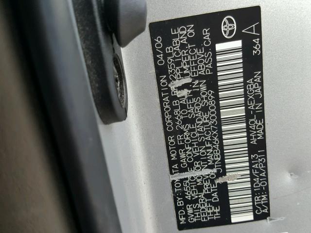 JTNBB46KX73000899 - 2007 TOYOTA CAMRY NEW SILVER photo 10