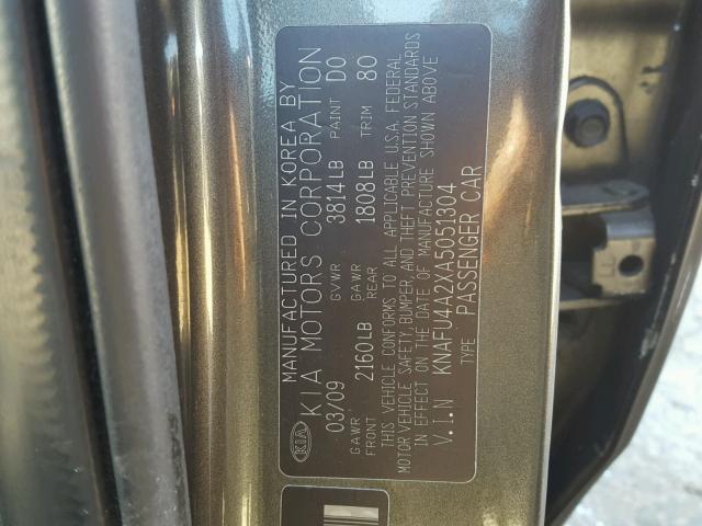 KNAFU4A2XA5051304 - 2010 KIA FORTE EX GRAY photo 10