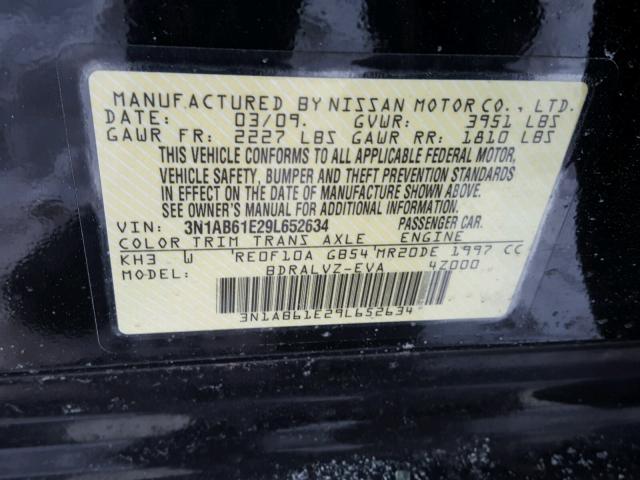 3N1AB61E29L652634 - 2009 NISSAN SENTRA 2.0 BLACK photo 10