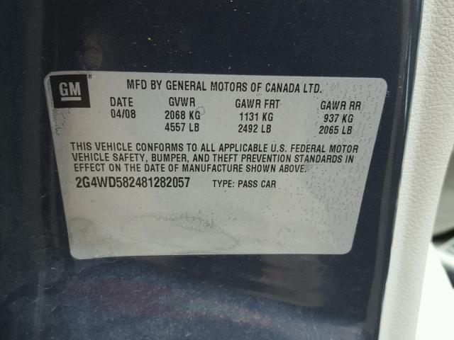 2G4WD582481282057 - 2008 BUICK LACROSSE C GRAY photo 10