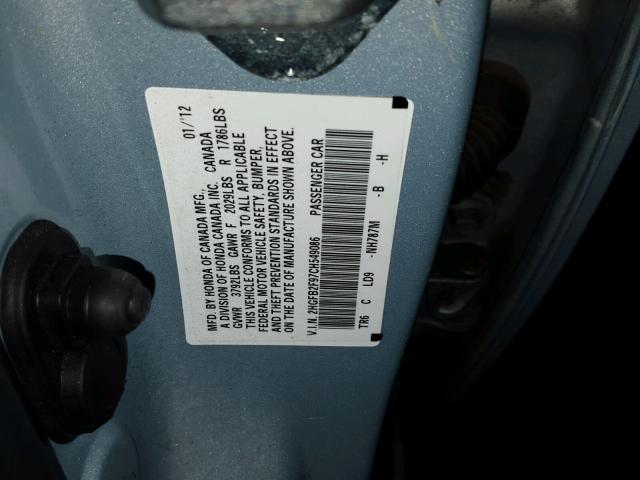 2HGFB2F97CH549086 - 2012 HONDA CIVIC EXL BLUE photo 10