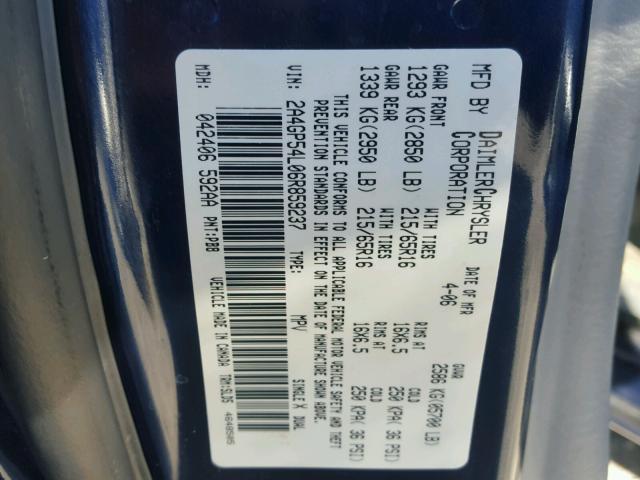 2A4GP54L06R859237 - 2006 CHRYSLER TOWN & COU BLUE photo 10