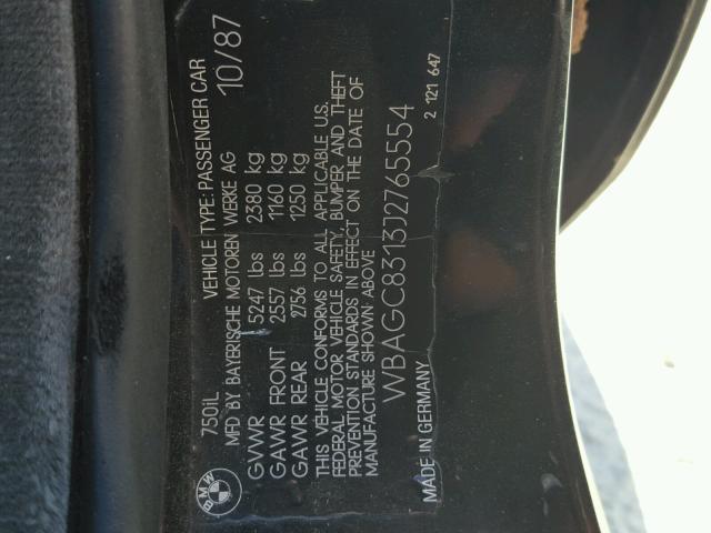 WBAGC8313J2765554 - 1988 BMW 750 IL BLACK photo 10