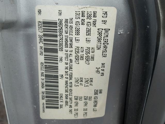 2A8GM68X67R338289 - 2007 CHRYSLER PACIFICA T SILVER photo 10