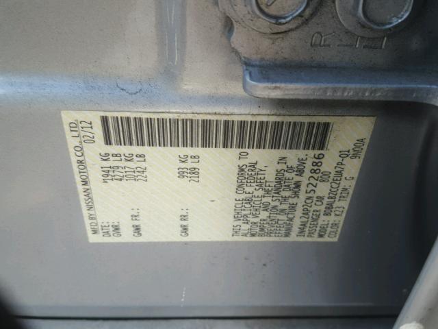 1N4AL2AP2CN522886 - 2012 NISSAN ALTIMA BAS SILVER photo 10