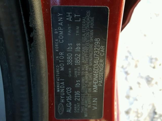 KMHDN46D34U732198 - 2004 HYUNDAI ELANTRA GL RED photo 10