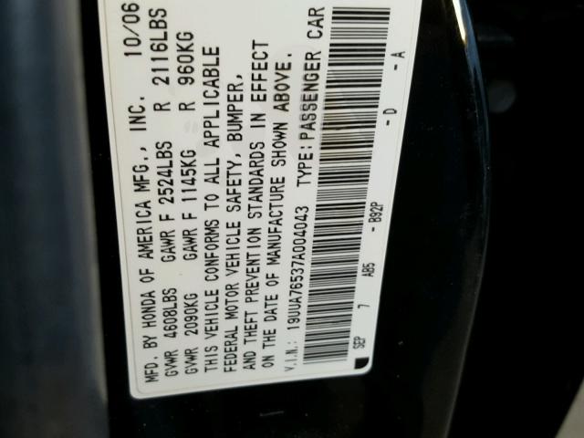 19UUA76537A004043 - 2007 ACURA TL TYPE S BLACK photo 10