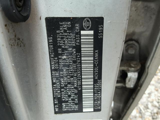 4T1BE32K65U976242 - 2005 TOYOTA CAMRY LE SILVER photo 10