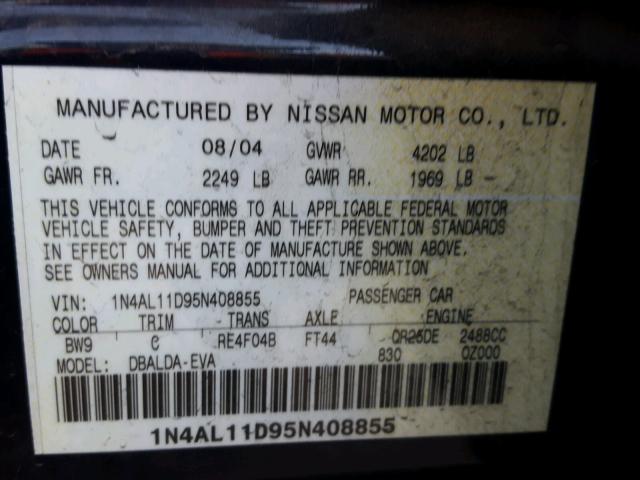 1N4AL11D95N408855 - 2005 NISSAN ALTIMA S BLUE photo 10