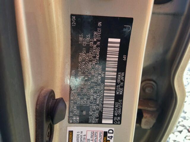 JTEDP21A750063860 - 2005 TOYOTA HIGHLANDER TAN photo 10