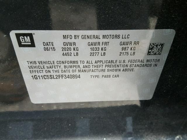 1G11C5SL2FF340894 - 2015 CHEVROLET MALIBU 1LT 灰色 照片 10