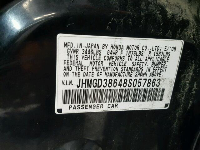 JHMGD38648S057863 - 2008 HONDA FIT SPORT GRAY photo 10