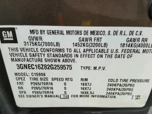 3GNEC16Z82G259575 - 2002 CHEVROLET SUBURBAN C GRAY photo 10