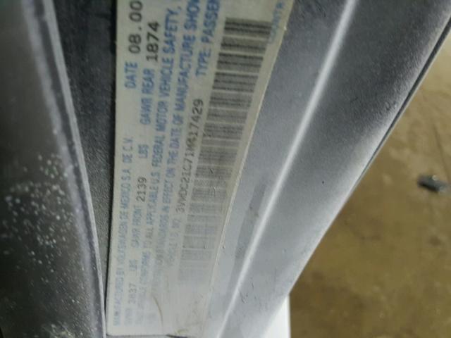 3VWDC21C71M417429 - 2001 VOLKSWAGEN NEW BEETLE GRAY photo 10