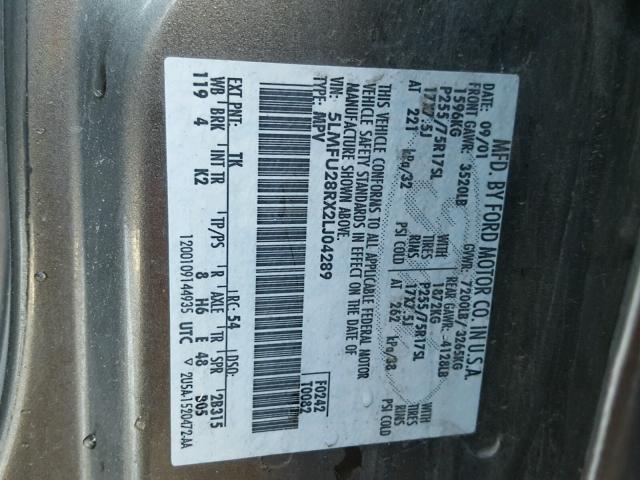 5LMFU28RX2LJ04289 - 2002 LINCOLN NAVIGATOR 金色 照片 10