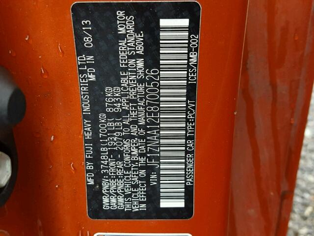 JF1ZNAA12E8700526 - 2014 TOYOTA SCION FR-S 橙色 照片 10