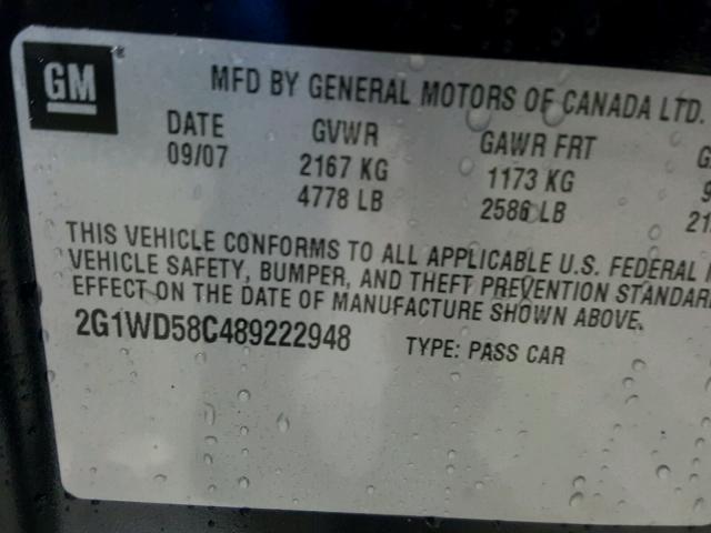 2G1WD58C489222948 - 2008 CHEVROLET IMPALA SUP BLACK photo 10