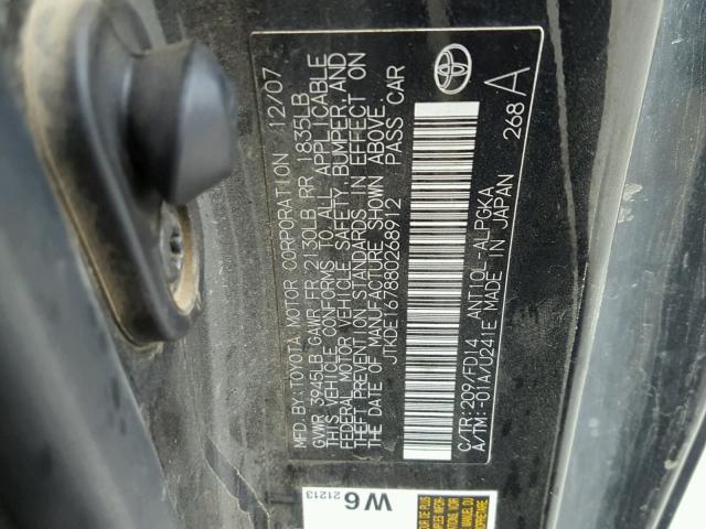 JTKDE167880268912 - 2008 TOYOTA SCION TC 黑色 照片 10