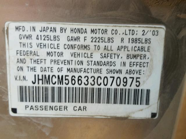 JHMCM56633C070975 - 2003 HONDA ACCORD EX SILVER photo 10