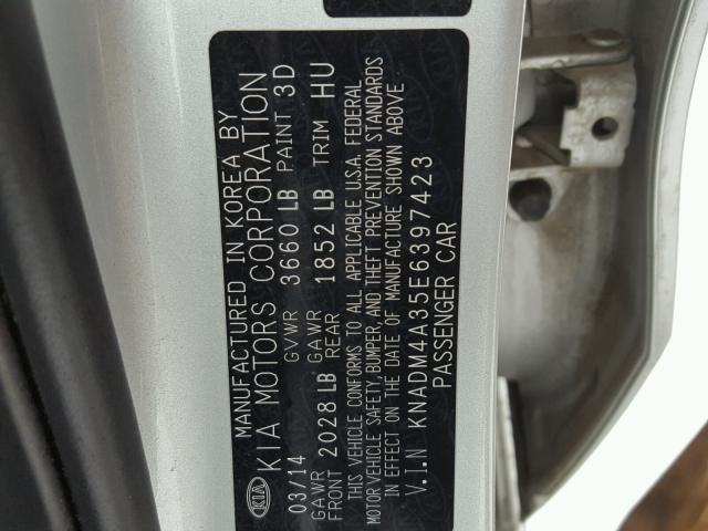 KNADM4A35E6397423 - 2014 KIA RIO LX Արծաթագույն լուսանկար 10