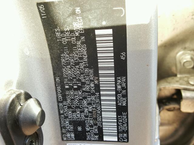 JTEGD21A560139194 - 2006 TOYOTA HIGHLANDER SILVER photo 10