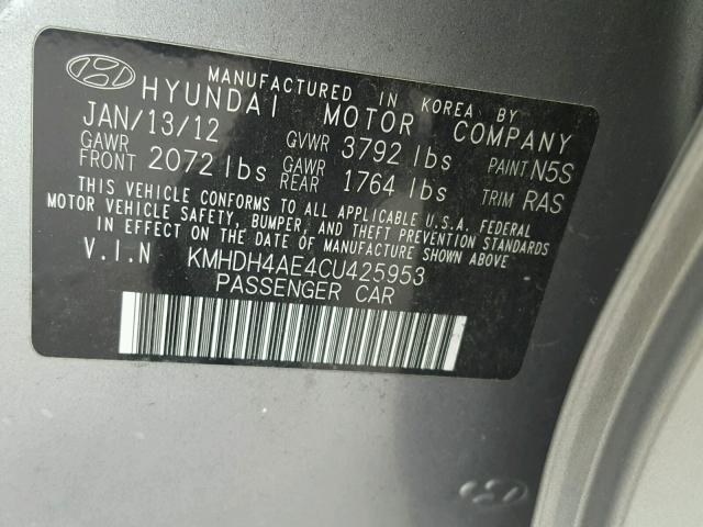 KMHDH4AE4CU425953 - 2012 HYUNDAI ELANTRA GL GRAY photo 10