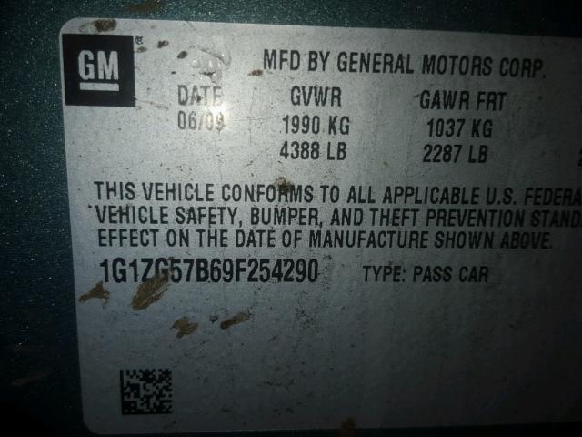 1G1ZG57B69F254290 - 2009 CHEVROLET MALIBU LS BLUE photo 10