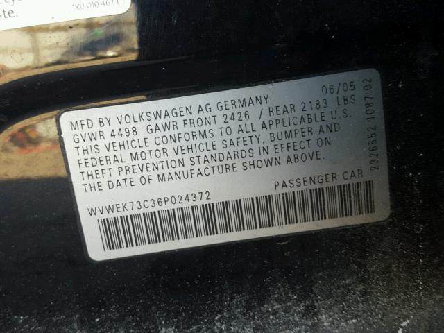 WVWEK73C36P024372 - 2006 VOLKSWAGEN PASSAT 2.0 BLACK photo 10