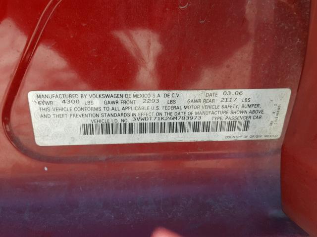 3VWDT71K26M783973 - 2006 VOLKSWAGEN JETTA TDI RED photo 10