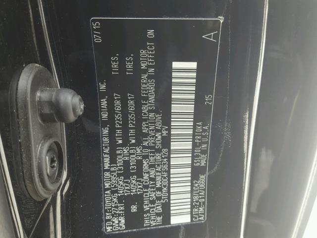 5TDYK3DC4FS634128 - 2015 TOYOTA SIENNA XLE BLACK photo 10