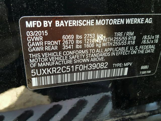 5UXKR2C51F0H39082 - 2015 BMW X5 SDRIVE3 BLACK photo 10