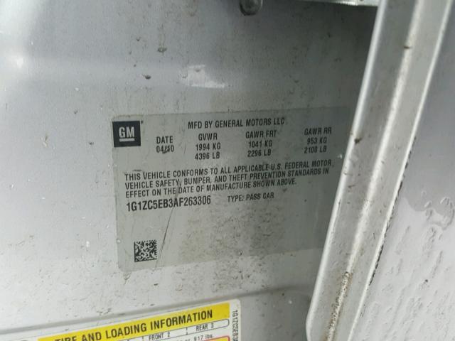 1G1ZC5EB3AF263306 - 2010 CHEVROLET MALIBU 1LT 银色 照片 10