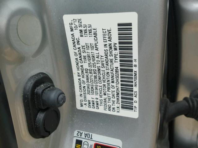 2HKRM3H71DH502894 - 2013 HONDA CR-V EXL SILVER photo 10