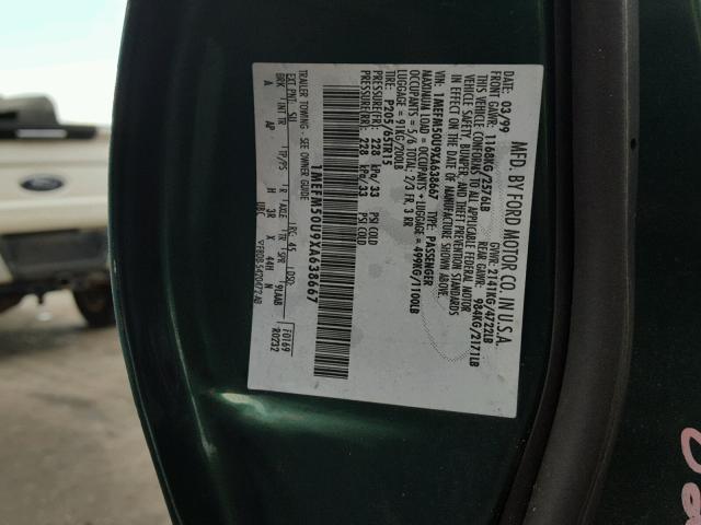 1MEFM50U9XA638667 - 1999 MERCURY SABLE GS GREEN photo 10