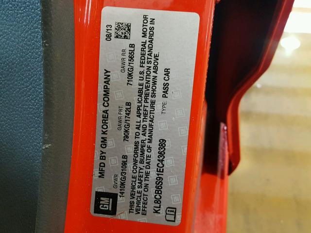 KL8CB6S91EC436389 - 2014 CHEVROLET SPARK LS RED photo 10