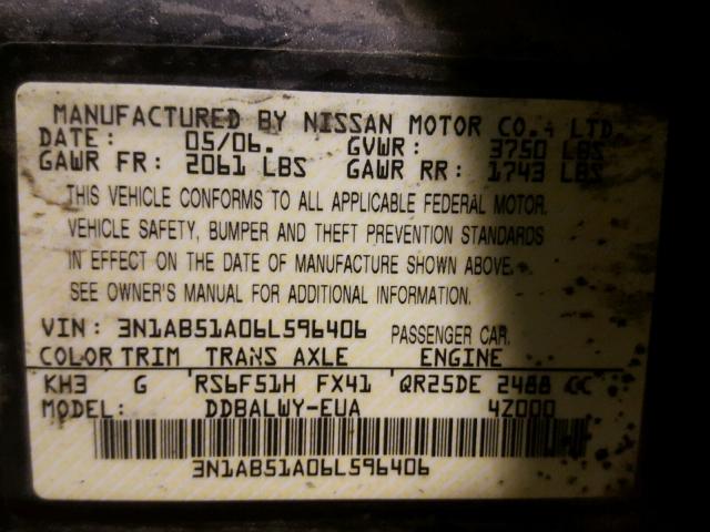 3N1AB51A06L596406 - 2006 NISSAN SENTRA SE- BLACK photo 10