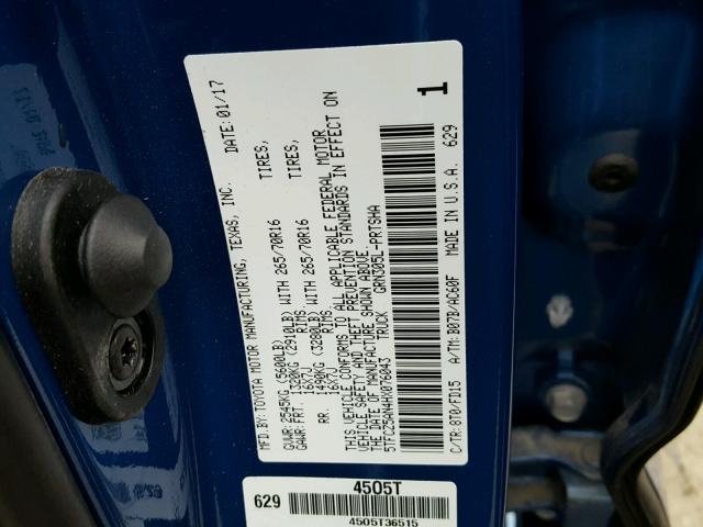 5TFCZ5AN4HX076043 - 2017 TOYOTA TACOMA DOU BLUE photo 10