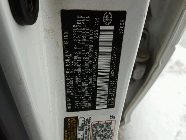 4T1BE32K95U549637 - 2005 TOYOTA CAMRY LE WHITE photo 10