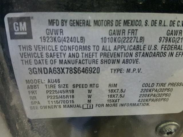 3GNDA63X78S646920 - 2008 CHEVROLET HHR SS 黑色 照片 10