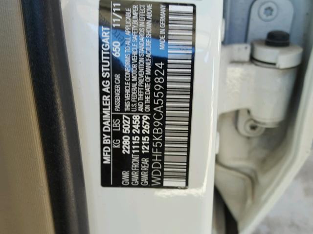 WDDHF5KB9CA559824 - 2012 MERCEDES-BENZ E 350 WHITE photo 10