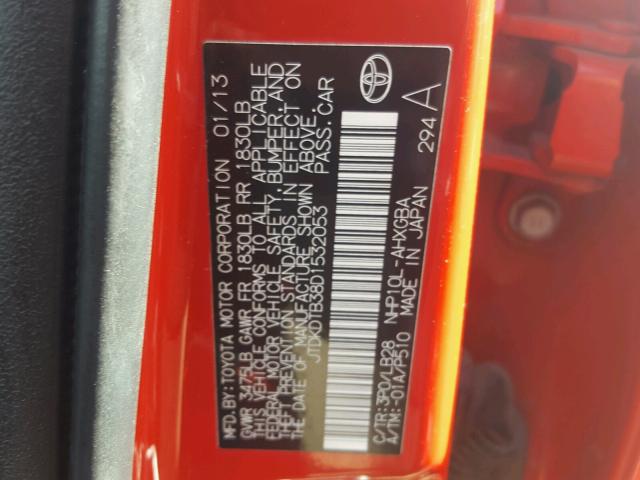 JTDKDTB38D1532053 - 2013 TOYOTA PRIUS C RED photo 10