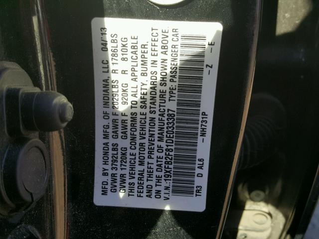 19XFB2F81DE033387 - 2013 HONDA CIVIC EX შავი ფოტო 10