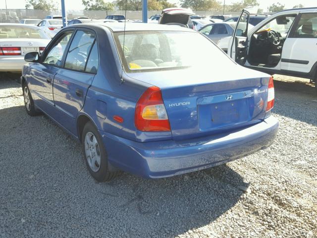 KMHCG45CX2U280049 - 2002 HYUNDAI ACCENT GL BLUE photo 3